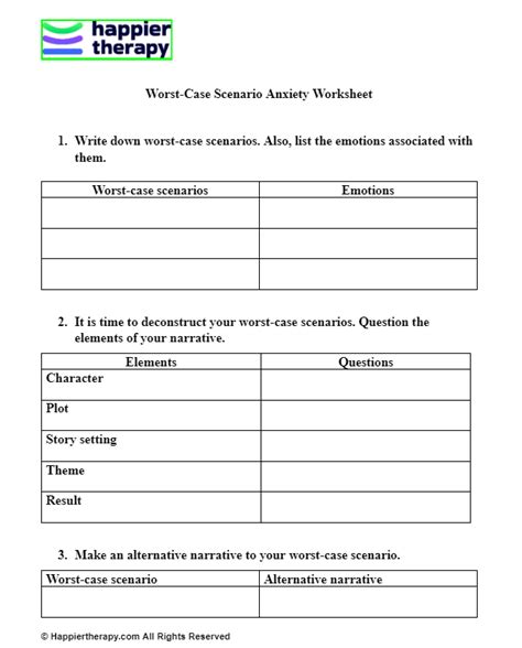 Worst Case Scenario Anxiety Worksheet Happiertherapy