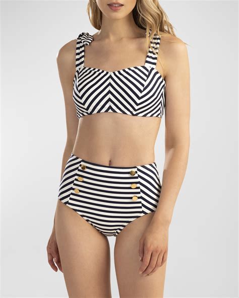 Shoshanna Tie Strap Retro Striped Bikini Top Neiman Marcus