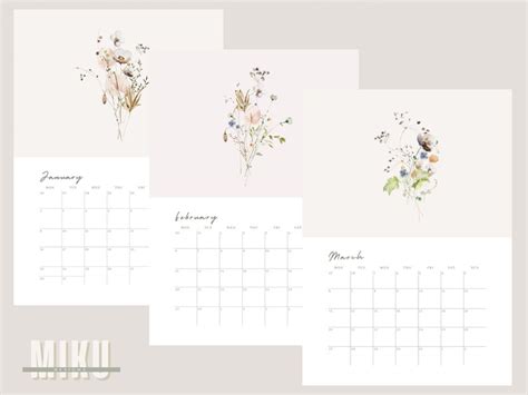 2023 Calendar Printable Portrait Floral Calender 2023 - Etsy Canada