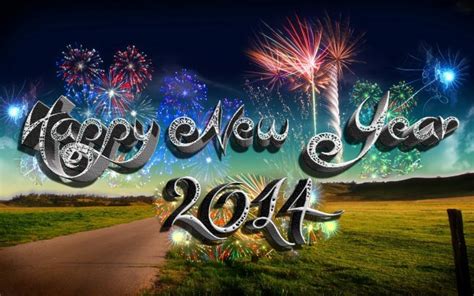 Happy new year 2014 - colorful fireworks on the field