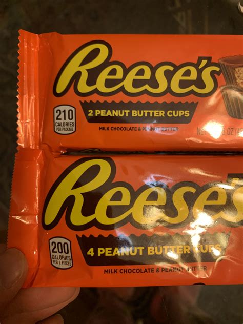 2 Pack Of Peanut Butter Cups Claims To Be 210 Calories Per Pack While 4 Pack Of Same Peanut