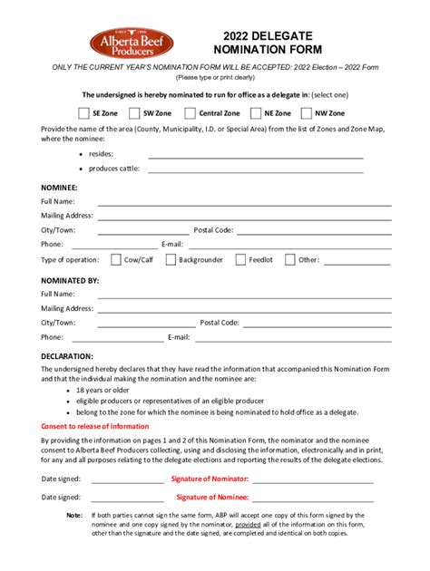 Fillable Online Delegate Nomination Form Doc Fax Email Print