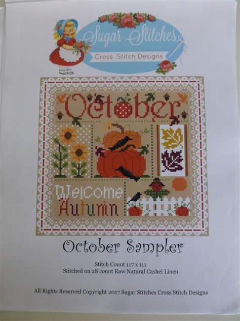 Sugar Stitches October Sampler Welcome Autumn Design Cross Stitch Chart