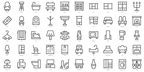 Room Furniture Linear Icons Set Royalty Free Vector Image