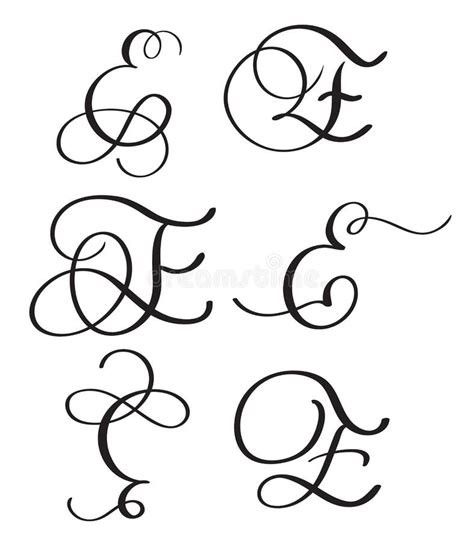 Ensemble De La Lettre E De Calligraphie D Art Avec Le Flourish Des