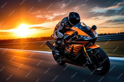 Premium Photo | Motorcycle rider rides on a race track at sunset Motion ...