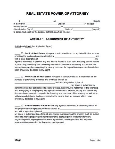 Free Real Estate Power Of Attorney Forms Pdf Word