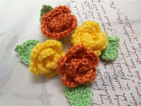 Assorted Crochet Flower And Leaf Appliques Set Of Three Etsy