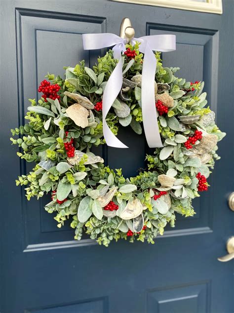 Nautical Christmas Wreath For Front Door Oyster Shell Wreath Etsy