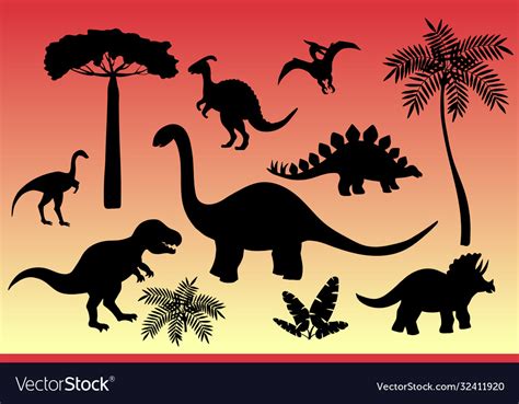 Dinosaur Silhouette Set Royalty Free Vector Image