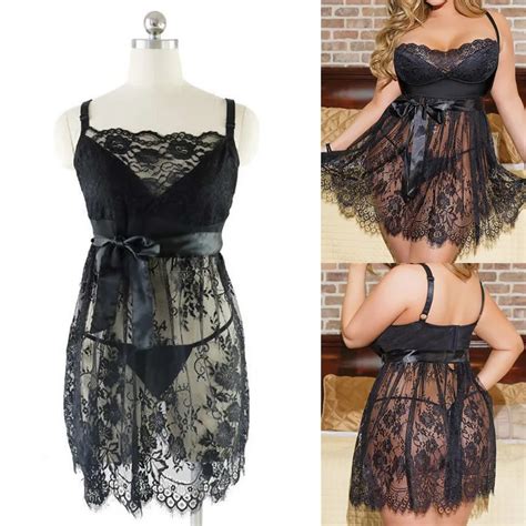 Sexy Babydoll Lingerie Erotic Women Black Lace Costume Sleepwear Dress