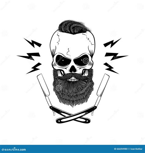 Bearded Skull With Blades Stock Vector Illustration Of Print 66694980