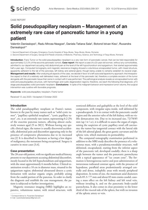 Pdf Solid Pseudopapillary Neoplasm Management Of An Extremely Rare