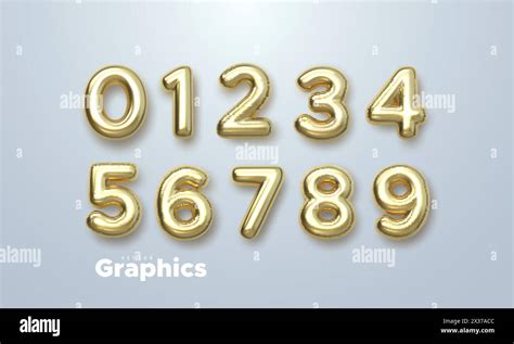 Golden 3d Numbers Set Isolated On White Background Stock Vector Image