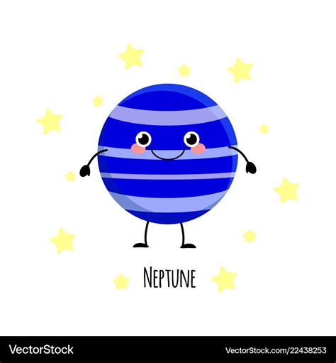 Cute Neptune Planet Kawaii Characters Vect Vector Image