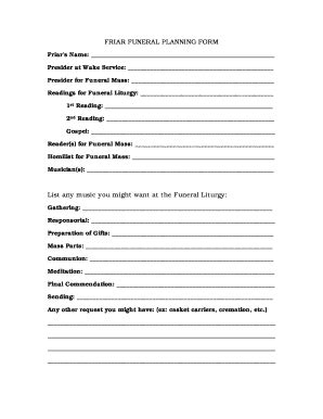 Fillable Online Olchealthandwellness Friar Funeral Planning Form Olc