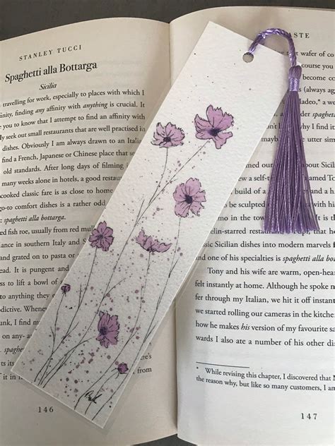 Watercolour Bookmark Lilac Floral Design Bookmark Hand Painted Design