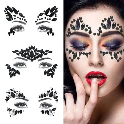 Black D Crystal Stickers Festival Face Jewels Rhinestone Adhesive