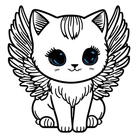 Cute Cat Angel Cartoon Vector Outline. Cat With Angel Wings Vector ...