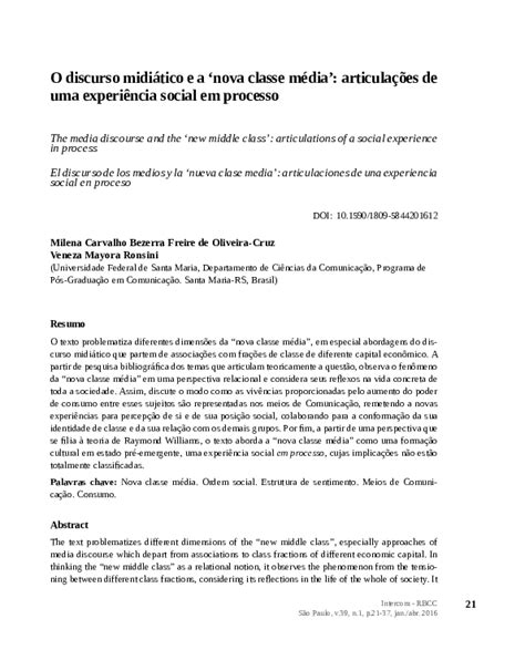 Pdf O Discurso Midiático E A Nova Classe Média Articulações De Uma