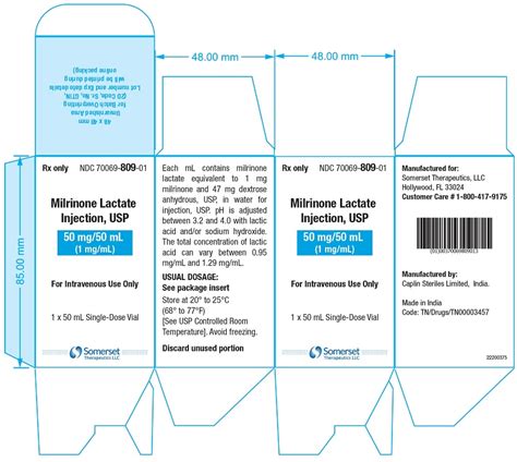 Milrinone Lactate Injection Usp Rx Only