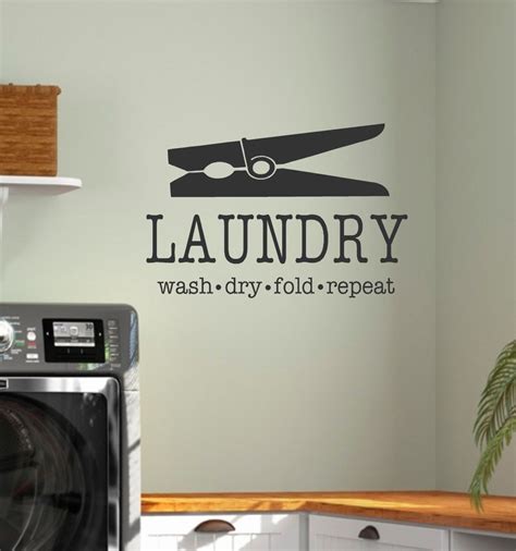 LAUNDRY Vinyl Wall Decal Laundry Wash Dry Fold Repeat With Clothes Pin