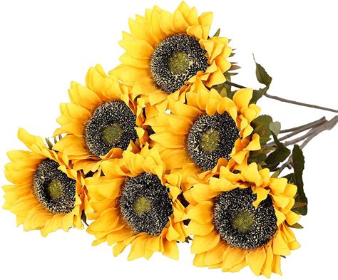 6 Pack Artificial Silk Sunflowers Long Stem Fake Sunflowers Bouquet ...