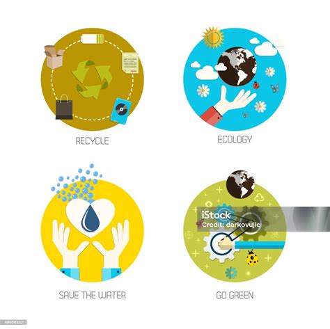 Icons For Recycle Ecology Save The Water Go Green Stock Illustration