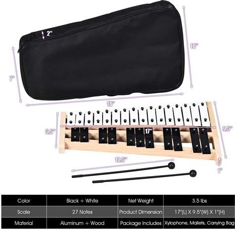 Giantex 27 Note Glockenspiel Xylophone Percussion Instrument With Wood