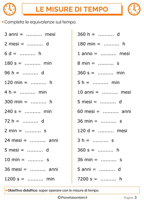 Tabella Ed Esercizi Sulle Misure Di Tempo Pianetabambini It