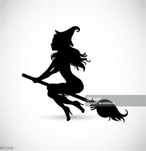 Beautiful Attractive Witch Flying On A Broomstick Vector Illustration Stock Illustration