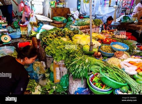 Fresh Vegetables For Sale At Phsar Chas Market Old Market Phnom Penh