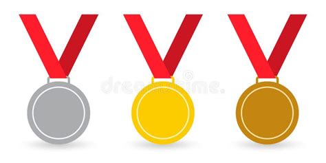 Medal Set Gold Silver And Bronze Medals With Ribbon Sport Awards