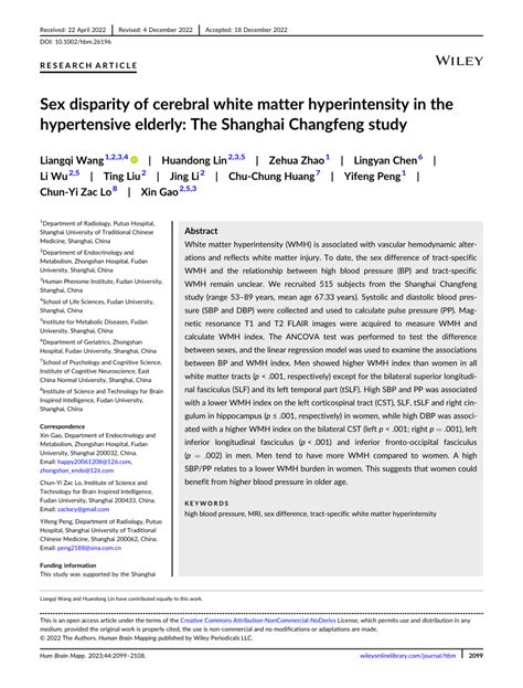 Pdf Sex Disparity Of Cerebral White Matter Hyperintensity In The