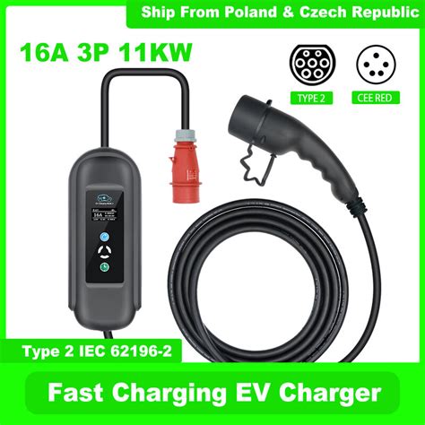 Adjustable Ev Charger Type 2 IEC62196 16A 3Phase 11kw Electric Vehicle