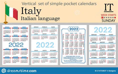 Calendario De Bolsillo Vertical Italiano Para 2022 La Semana Comienza