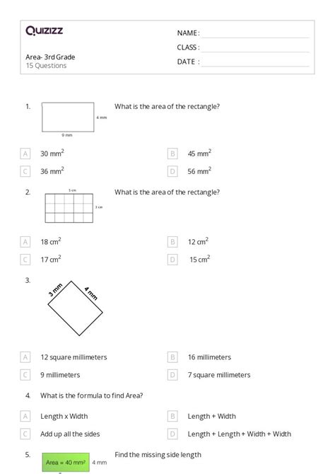 50 Area Worksheets For 3rd Class On Quizizz Free And Printable