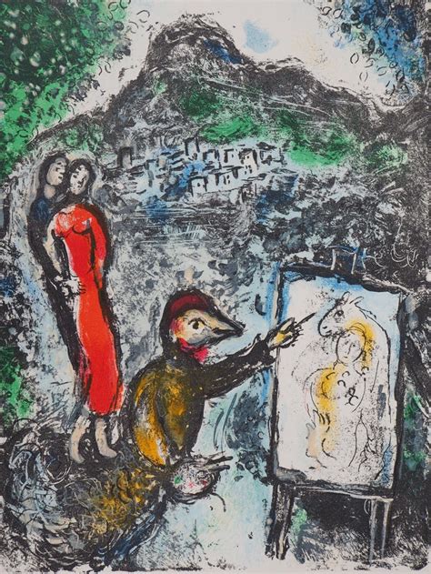 Marc Chagall Couple Near Vence Original Stone Lithograph Mourlot