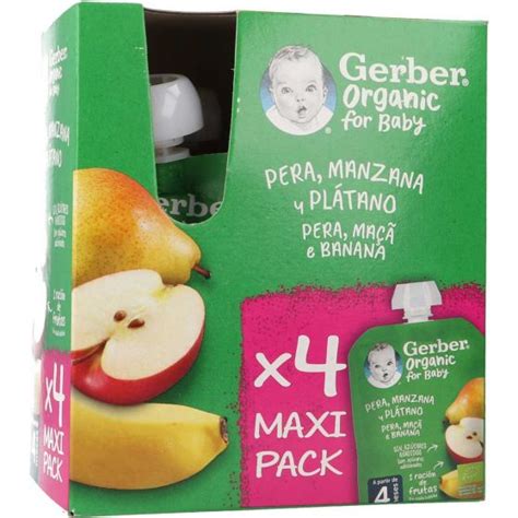 Gerber Organic Bolsita Puré De Fruta Pera Manzana Plátano Pack Ahorro