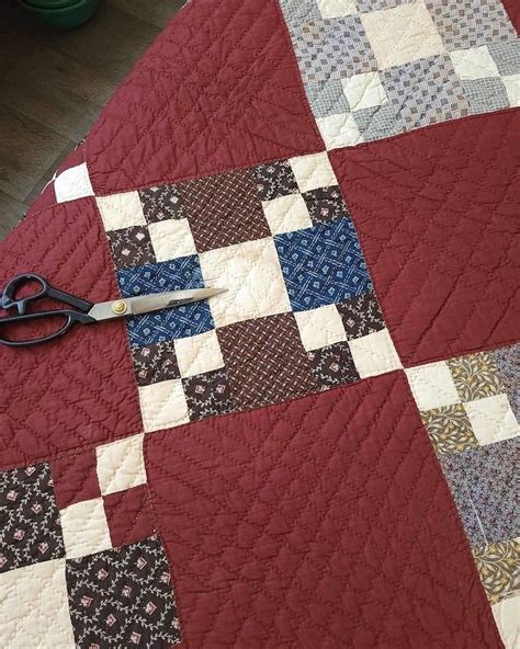 Antique Cheddar And Deep Oxblood Nine Patch Quilt In Wool And Cotton