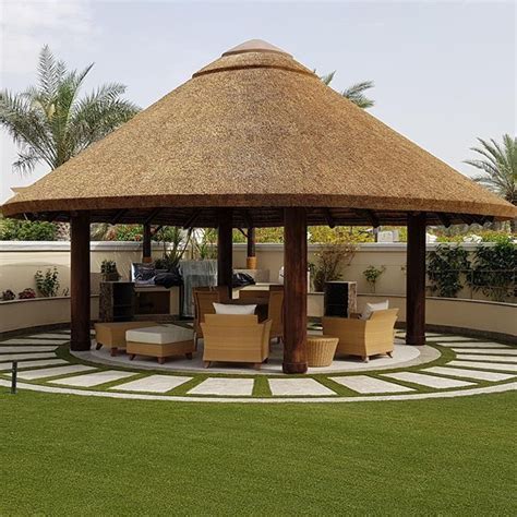 Beautiful View Of Our New Thatched Roof We Completed On Concrete Pillars With Seating Area! # ...