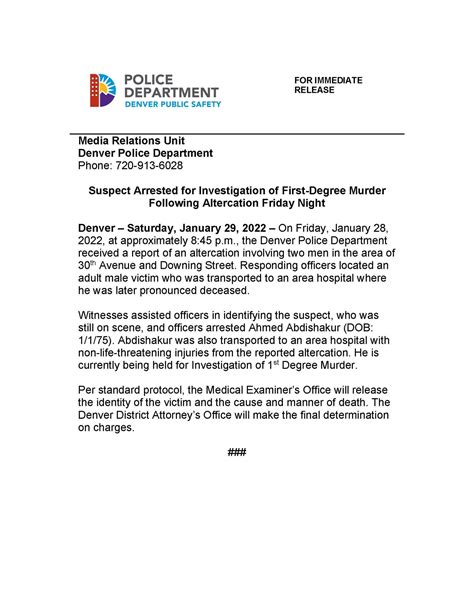 Denver Police Dept On Twitter Release Suspect Arrested For