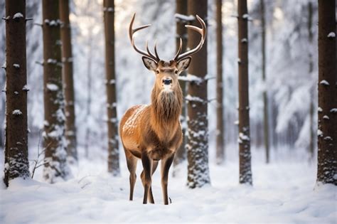 Premium AI Image | a deer standing in the snow in a forest