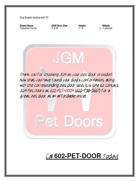 Doggie Door Size Chart by Dog Breed | JGM Pet Doors