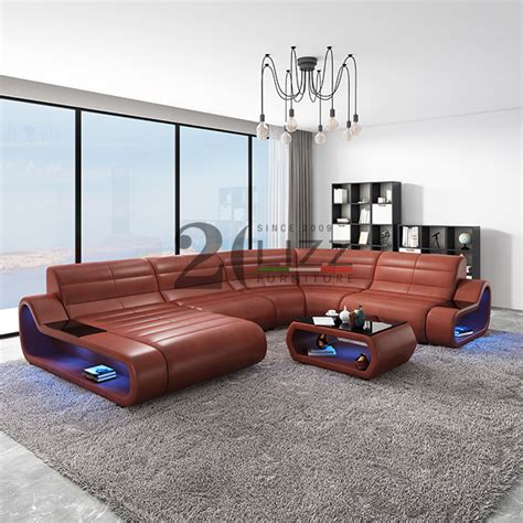 Home Leather Led Sectional Sofa For Living Room With Tv Stand From