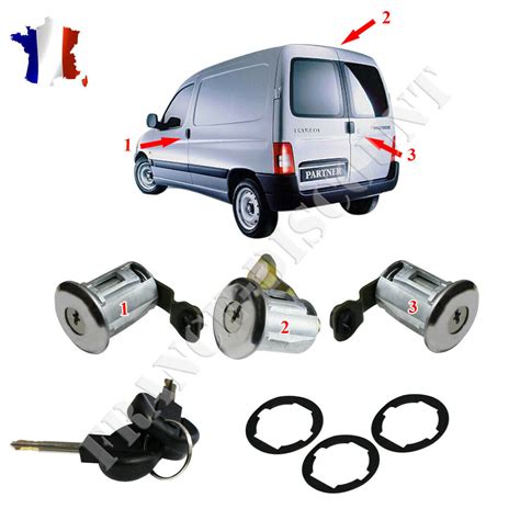 3 Serrure Barillet de porte prévu pour PEUGEOT PARTNER 2 clefs CITROEN