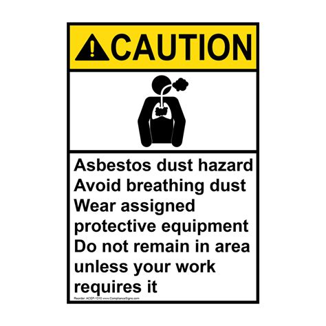 Vertical Asbestos Dust Hazard Wear Ppe Sign ANSI Caution PPE General