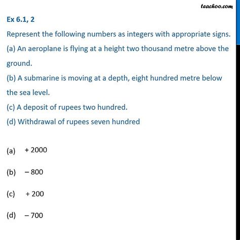 Ex 6 1 2 Represent Numbers As Integers With Appropriate Signs A