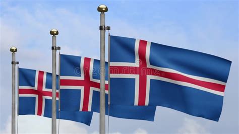 3D Icelandic Flag Waving On Wind Iceland Banner Blowing Soft Silk