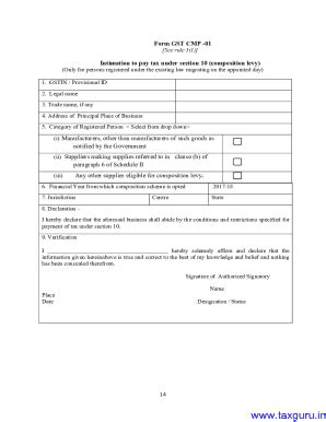 Fillable Online Form GST CMP 01 Intimation To Pay Tax Under Section 10